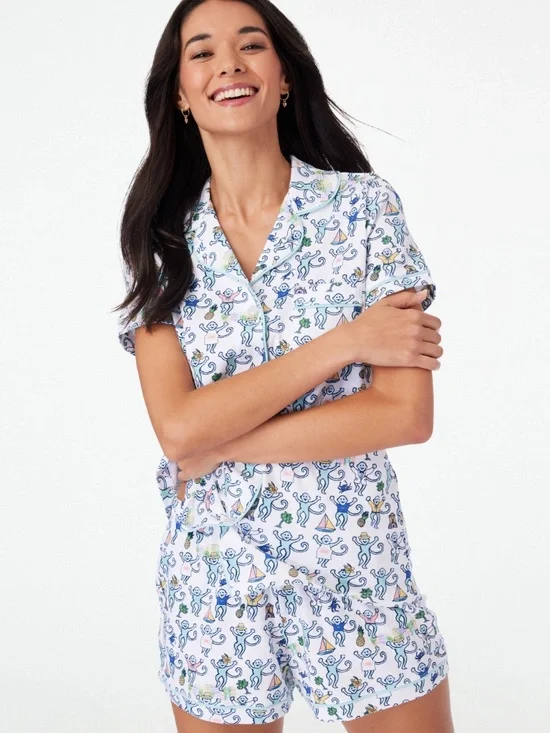 Roller Rabbit Charleston Monkey Polo Pajamas Size XSAQUA / XS - Picture 2 of 3